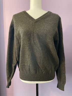Men's Lambswool V-Neck Grey Brown Sweater